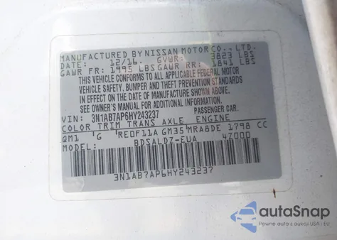 2017 Nissan Sentra Sv из США, поврежденный, VIN 3N1AB7AP6HY243237